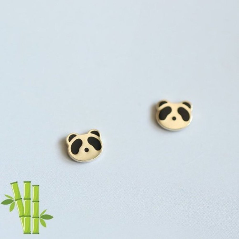 Mini Vermeil Enamel Panda Studs Earrings